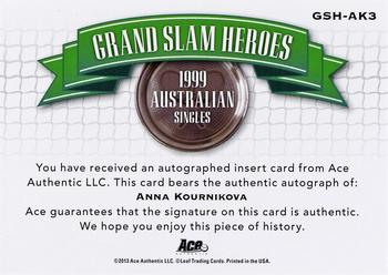 2013 Leaf Ace Authentic Grand Slam - Grand Slam Heroes Autographs #GSH-AK3 Anna Kournikova Back