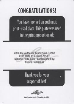 2013 Leaf Ace Authentic Grand Slam - National Pride Autographs Printing Plates Cyan #NP-AH1 Ashley Harkleroad Back