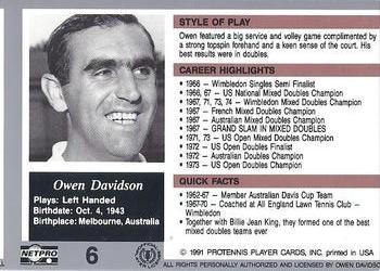 1991 NetPro The Legends #6 Owen Davidson Back