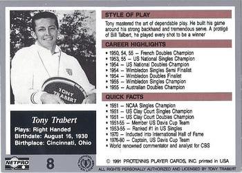 1991 NetPro The Legends #8 Tony Trabert Back