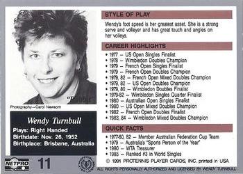 1991 NetPro The Legends #11 Wendy Turnbull Back