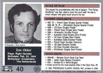 1991 NetPro The Legends #40 Tom Okker Back
