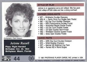1991 NetPro The Legends #44 JoAnne Russell Back