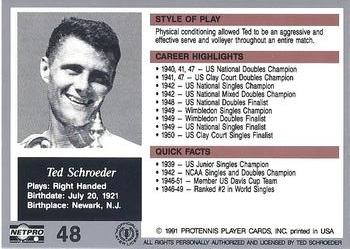 1991 NetPro The Legends #48 Ted Schroeder Back