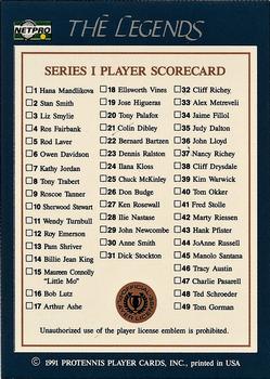 1991 NetPro The Legends #NNO Series 1 Player Scorecard Front