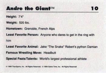 1989 Classic WWF #10 Andre The Giant Back