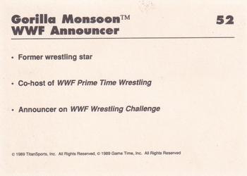 1989 Classic WWF #52 Gorilla Monsoon Back