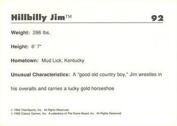 1989 Classic WWF #92 Hillbilly Jim Back