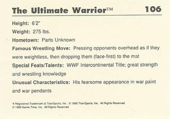 1989 Classic WWF #106 The Ultimate Warrior Back