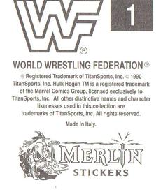 1990 Merlin WWF Superstars Stickers #1 Hulk Hogan Logo Back