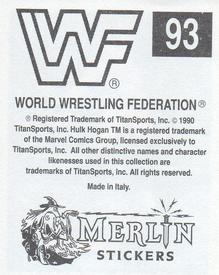 1990 Merlin WWF Superstars Stickers #93 Marty Jannetty Back