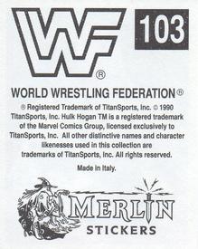 1990 Merlin WWF Superstars Stickers #103 Greg The Hammer Valentine Back