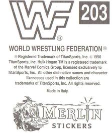 1990 Merlin WWF Superstars Stickers #203 Rugged Ronnie Garvin Logo Back