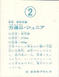 1976 Yamakatsu All Japan Pro Wrestling #2 Junior Rikidozan Back