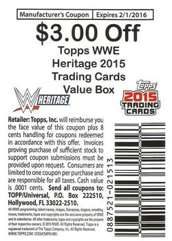 2015 Topps WWE Heritage #NNO $3.00 off Coupon Back