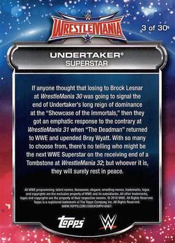 2016 Topps WWE Road to Wrestlemania - WrestleMania 32 Roster #3 Undertaker Back