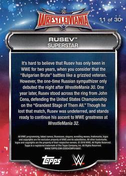 2016 Topps WWE Road to Wrestlemania - WrestleMania 32 Roster #11 Rusev Back