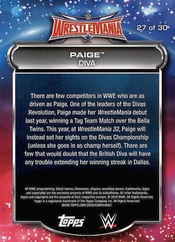 2016 Topps WWE Road to Wrestlemania - WrestleMania 32 Roster #27 Paige Back