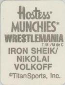 1987 Hostess Munchies WWF Wrestlemania Stickers #NNO Iron Sheik / Nikolai Volkoff Back