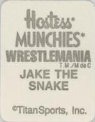 1987 Hostess Munchies WWF Wrestlemania Stickers #NNO Jake The Snake Roberts Back