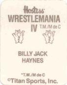 1988 WWF Hostess Wrestlemania IV Stickers #2 Billy Jack Haynes Back