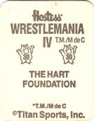 1988 WWF Hostess Wrestlemania IV Stickers #30 The Hart Foundation Back