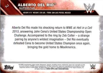 2016 Topps WWE - Bronze #2 Alberto Del Rio Back