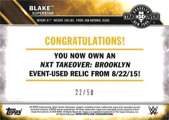 2016 Topps WWE - NXT Takeover: Brooklyn Mat Relics Bronze #NNO Blake Back