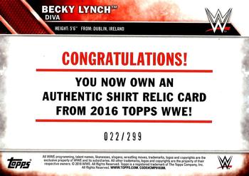 2016 Topps WWE - Shirt Relic #NNO Becky Lynch Back