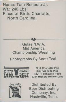 1979 Gulas/Rax Roast Beef Championship Wrestling #NNO Tom Renesto Jr. Back