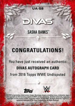 2016 Topps WWE Undisputed - Autographs #UA-SB Sasha Banks Back