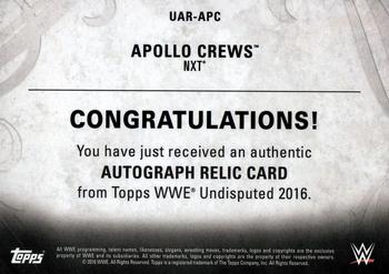 2016 Topps WWE Undisputed - Autographed Relic Bronze #UAR-APC Apollo Crews Back