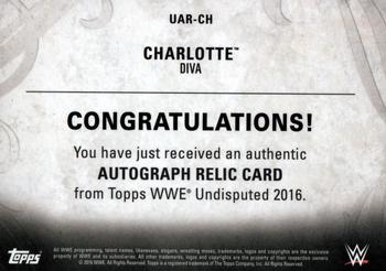 2016 Topps WWE Undisputed - Autographed Relic Bronze #UAR-CH Charlotte Back