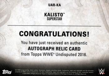 2016 Topps WWE Undisputed - Autographed Relic Bronze #UAR-KA Kalisto Back
