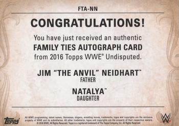 2016 Topps WWE Undisputed - Family Ties Dual Autograph #FTA-NN Jim Neidhart / Natalya Back