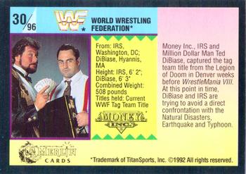 1992 Merlin WWF Gold Series Part 1 #30 Money Inc. Back