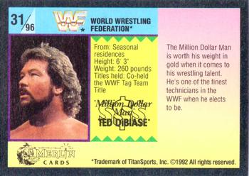 1992 Merlin WWF Gold Series Part 1 #31 Ted DiBiase of Money Inc. Back