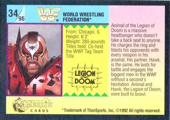 1992 Merlin WWF Gold Series Part 1 #34 Animal of Legion of Doom Back