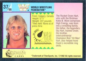 1992 Merlin WWF Gold Series Part 1 #37 The Rocket Owen Hart of High Energy Back