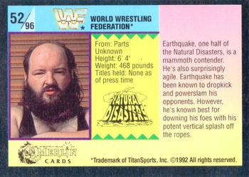 1992 Merlin WWF Gold Series Part 1 #52 Earthquake of the Natural Disasters Back
