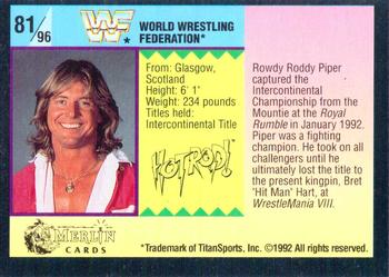 1992 Merlin WWF Gold Series Part 1 #81 Rowdy Roddy Piper Back