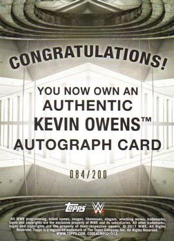 2017 Topps WWE Road To Wrestlemania - Autographs #NNO Kevin Owens Back