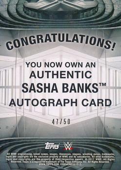 2017 Topps WWE Road To Wrestlemania - Autographs Blue #NNO Sasha Banks Back
