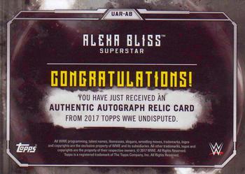 2017 Topps WWE Undisputed - Autograph Relics Gold #UAR-AB Alexa Bliss Back