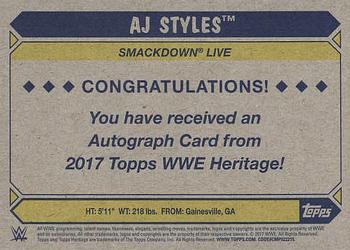 2017 Topps WWE Heritage - Autographs Bronze #NNO AJ Styles Back