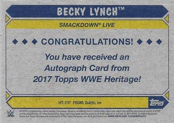 2017 Topps WWE Heritage - Autographs Silver #NNO Becky Lynch Back