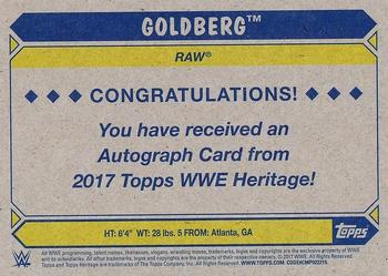 2017 Topps WWE Heritage - Autographs Silver #NNO Goldberg Back