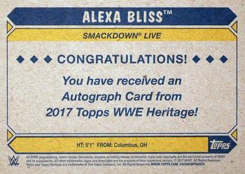 2017 Topps WWE Heritage - Autographs Gold #NNO Alexa Bliss Back