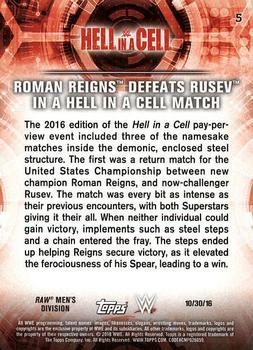 2018 Topps WWE Road To Wrestlemania #5 Roman Reigns Defeats Rusev in a Hell in a Cell Match - Hell in a Cell 2016 Back