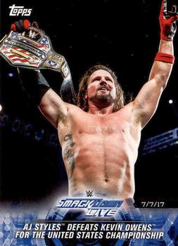 2018 Topps WWE Road To Wrestlemania #93 AJ Styles Defeats Kevin Owens for the United States Championship - SmackDown LIVE Front